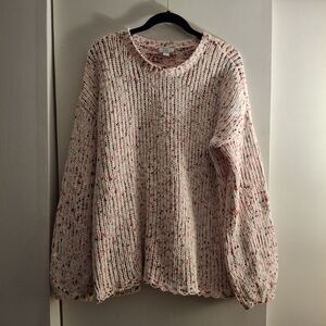 Crown & Ivy Women's Speckled Knit Sweater - Cream, Pink and Red